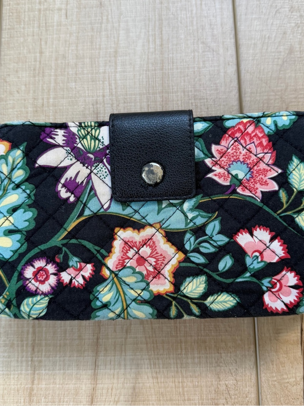 Vera Bradley Black Quilted Floral Snap Wristlet